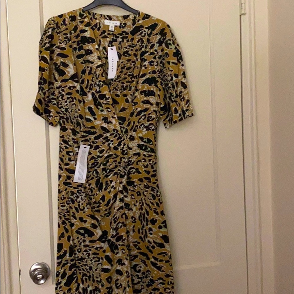 NWT TopShop leopard print mock wrap dress size: 6
